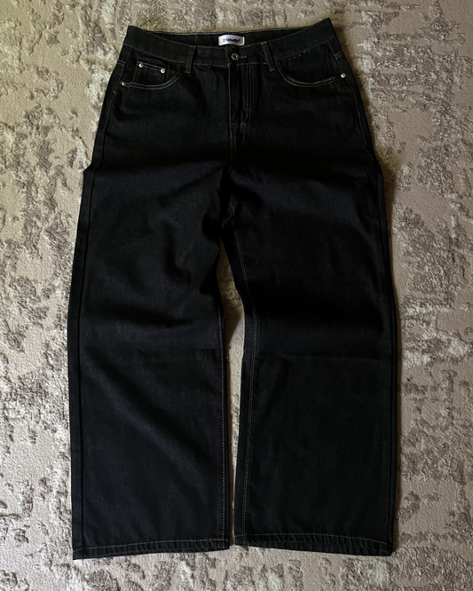 V2 black raw denim baggy jeans